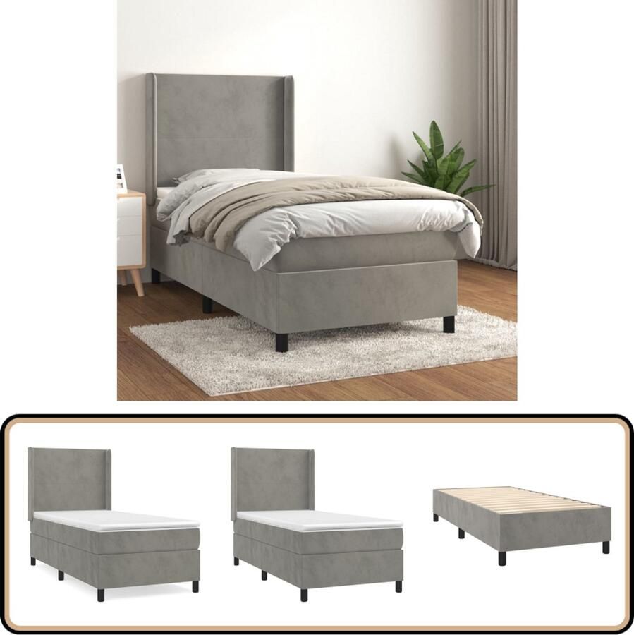 VidaXL Boxspring Fluweel Lichtgrijs 80x200 cm Boxspringbed Boxspring Tweepersoonsbed Fluweel Bed Velvet Bed