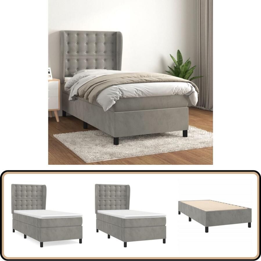 VidaXL Boxspring Fluweel Lichtgrijs 80x200 cm Boxspringbed Fluweel Bed Pocketveer Matras Middelhard Matras Tweepersoons Bed