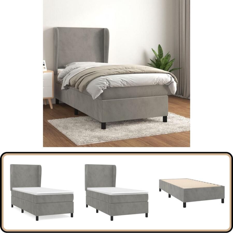 VidaXL Boxspring Fluweel Lichtgrijs 80x200 cm Boxspringbed Fluweel Bed Tweepersoons Bed Boxspring Slaapkamer Meubilair Middenhard Matras Pocketveer Matras