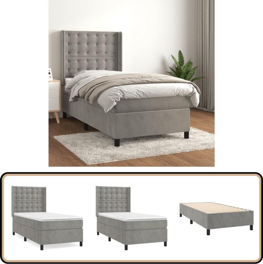 VidaXL Boxspring Fluweel Lichtgrijs 80x200 cm Boxspringbed Fluweel Bed Tweepersoons Bed Pocketveer Matras Midden Hard Matras
