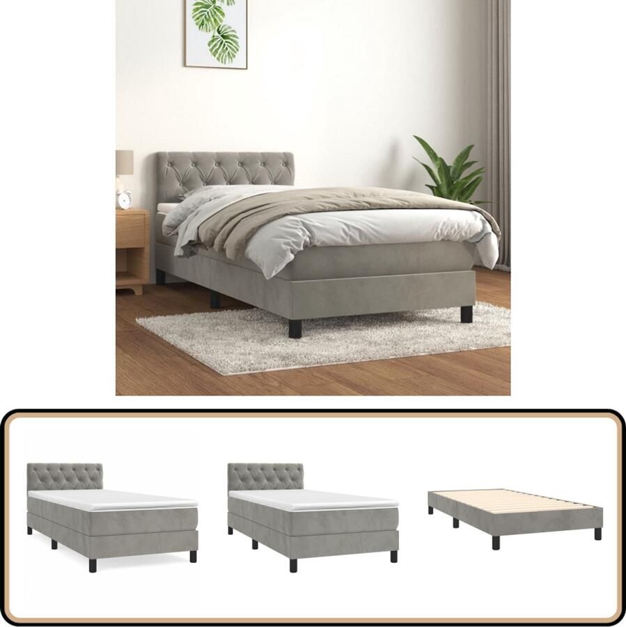 VidaXL Boxspring Fluweel Lichtgrijs 80x200 cm Inclusief Matras Boxspringbed Velvet Bed Tweepersoonsbed Stapelbare Bedden Boxspring Frame