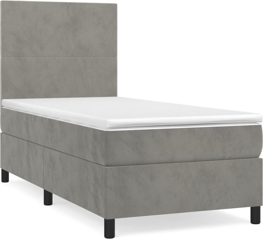 VidaXL Boxspring Fluweel Lichtgrijs 90x190 cm Boxspring Tweepersoonsbed Velvet Bed Grijs Bed King Size Bed Pocketed Spring Mattress Bedroom Furniture - Foto 2