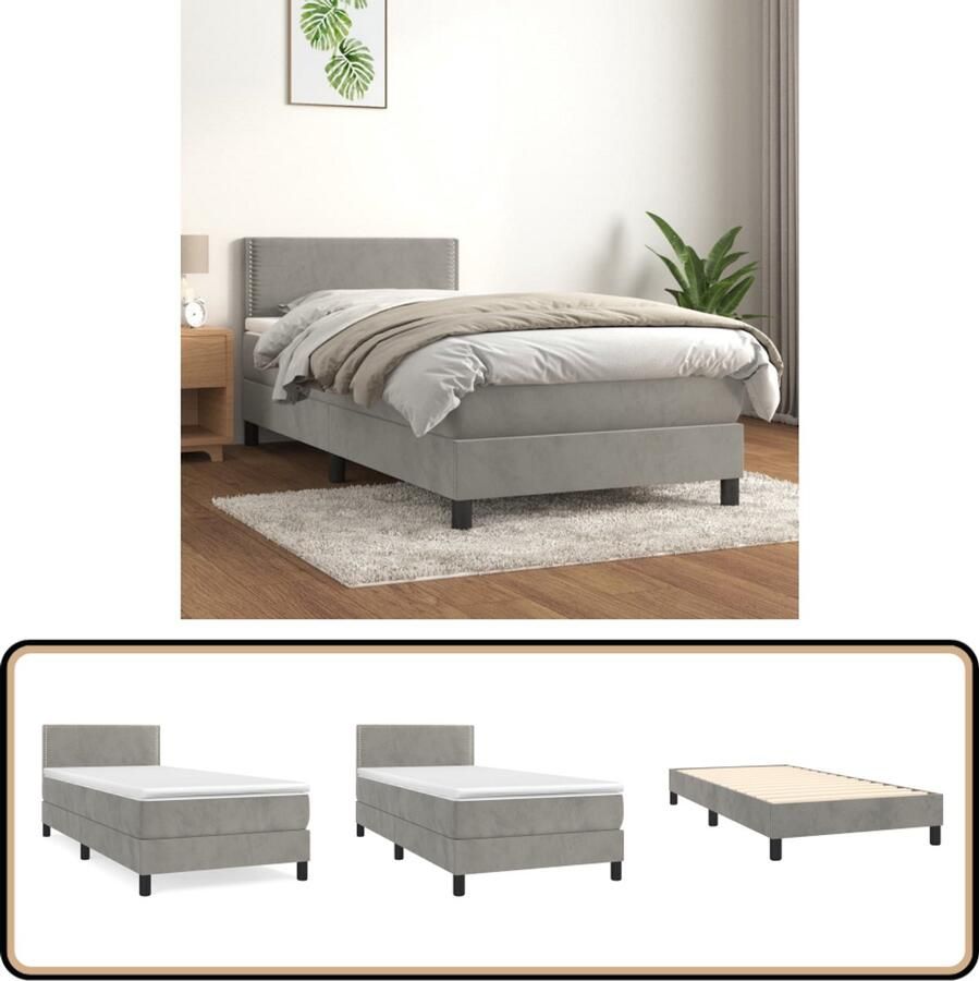 VidaXL Boxspring Fluweel Lichtgrijs 90x190 cm Boxspringbed Boxspring Tweepersoonsbed Slaapkamerinrichting Velvet Bed