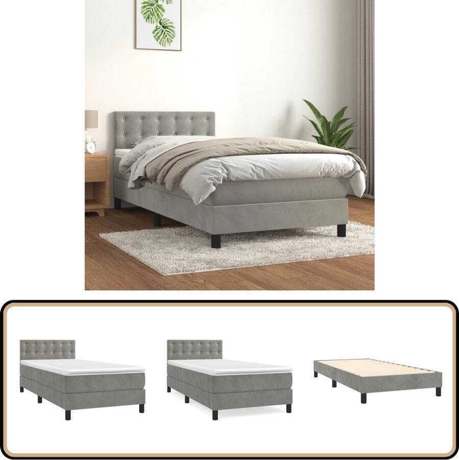 VidaXL Boxspring Fluweel Lichtgrijs 90x190 cm Boxspringbed Boxsprings Tweepersoonsbed Velvet Bed Grijs Bed Adjustable Headboard Pocketveer Matras Medium Firm Mattress Multifunctional Bench - Foto 2