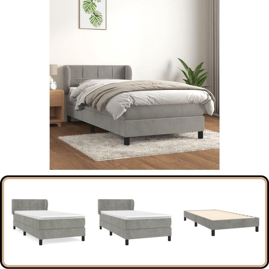 VidaXL Boxspring Fluweel Lichtgrijs 90x190 cm Boxspringbed Fluweel Bed Slaapcomfort Tweepersoonsbed King Size Bed
