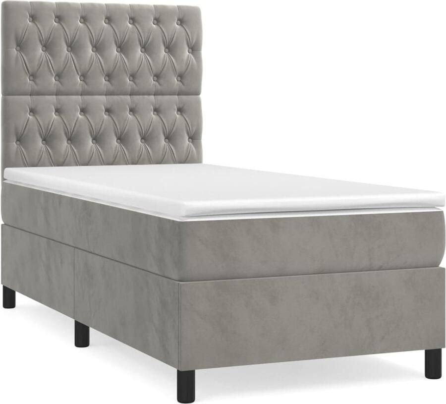 VidaXL Boxspring Fluweel Lichtgrijs 90x200 cm Boxspringbed Boxspring Tweepersoonsbed Fluweel Bed Zachte Bedding Middenhard Matras Pocketed Veren Hoofdbord Grijs Bed - Foto 2