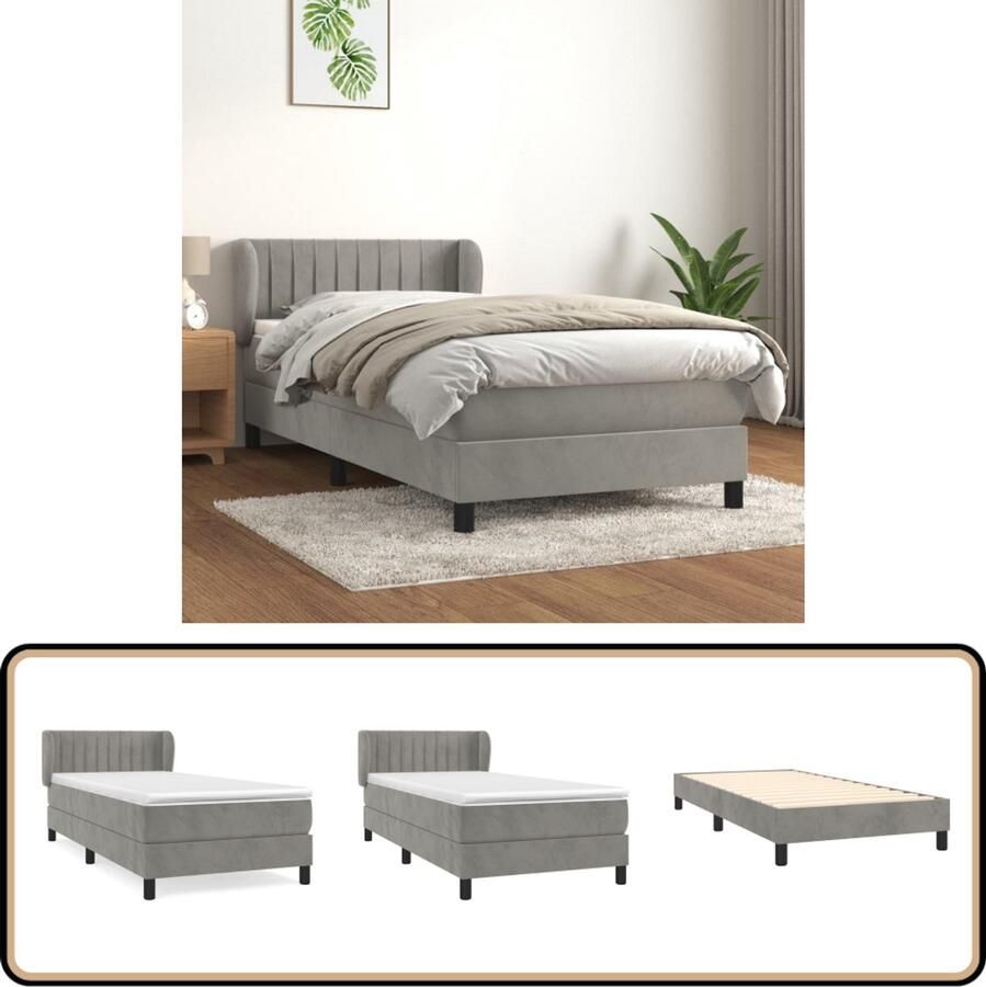 VidaXL Boxspring Fluweel Lichtgrijs 100x200 cm Boxspringbed Fluweel Bed Slaapcomfort Tweepersoonsbed King Size Bed Pocketed Spring Mattress Middenhard Matras