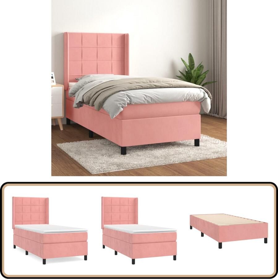 VidaXL Boxspring Fluweel Roze 100x200 cm Boxspringbed Fluweel Bed Rooskleurig Bed Tweepersoonsbed Pocketveer Matras