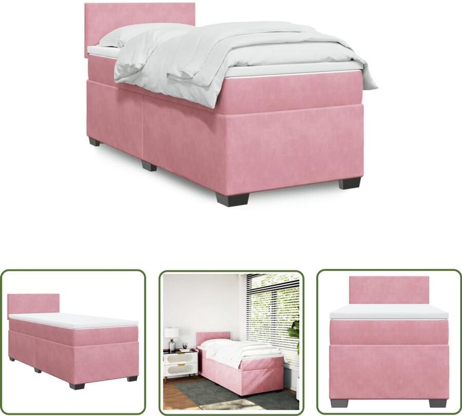 VidaXL Boxspring Fluweel Roze 100x200 cm Boxspringbed Fluweel Bed Roze Bed Tweepersoonsbed Boxspring - Foto 2