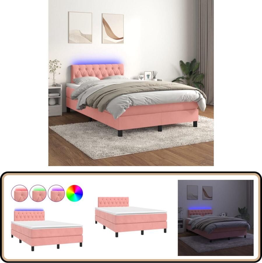 VidaXL Boxspring Fluweel Roze 120x200 cm Boxspring Fluweel Bed Led Bed Rooskleurig Bed Tweepersoons Bed