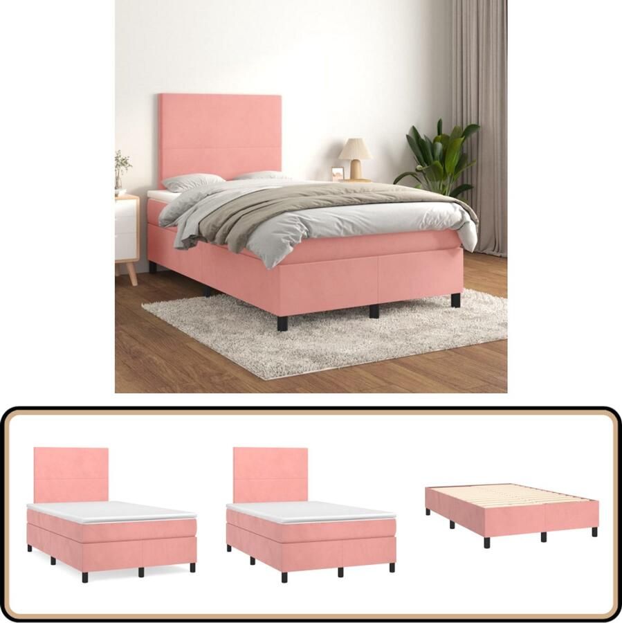 VidaXL Boxspring Fluweel Roze 120x200 cm Boxspringbed Fluweel Bed Rooskleurig Bed Tweepersoons Bed Pocketed Veren Matras Middelhard Matras