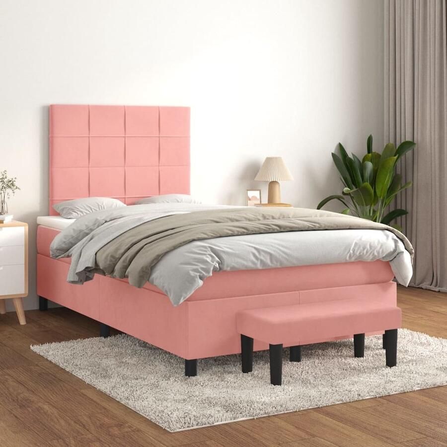 VidaXL Boxspring Fluweel Roze 120x200 cm Boxspringbed Fluweel Bed Rooskleurig Bed Verstelbare Hoofdbord Pocketveer Matras Middelhard Matras Huidgevend Topmatras Multifunctionele Bank - Foto 2