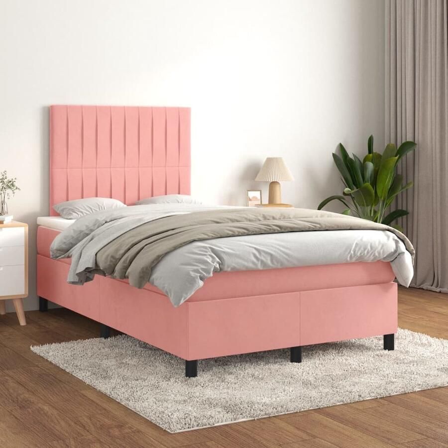 VidaXL Boxspring Fluweel Roze 120x200 cm Boxspringbed Fluweel Bed Velvet Bed Tweepersoonsbed King Size Bed Middenhard Matras Pocketvering Matras Rooskleurig Bed - Foto 2