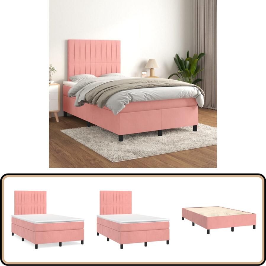 VidaXL Boxspring Fluweel Roze 120x200 cm Boxspringbed Fluweel Bed Velvet Bed Tweepersoonsbed King Size Bed Middenhard Matras Pocketvering Matras Rooskleurig Bed