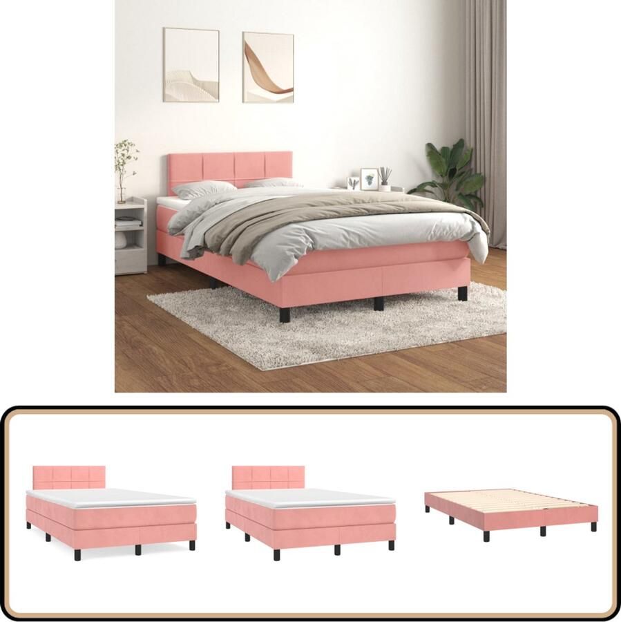 VidaXL Boxspring Fluweel Roze 120x200 cm Boxspringbed Roze Bed Velvet Bed Tweepersoons Bed Adjustable Headboard Pocketveer Matras Medium Hard Mattress