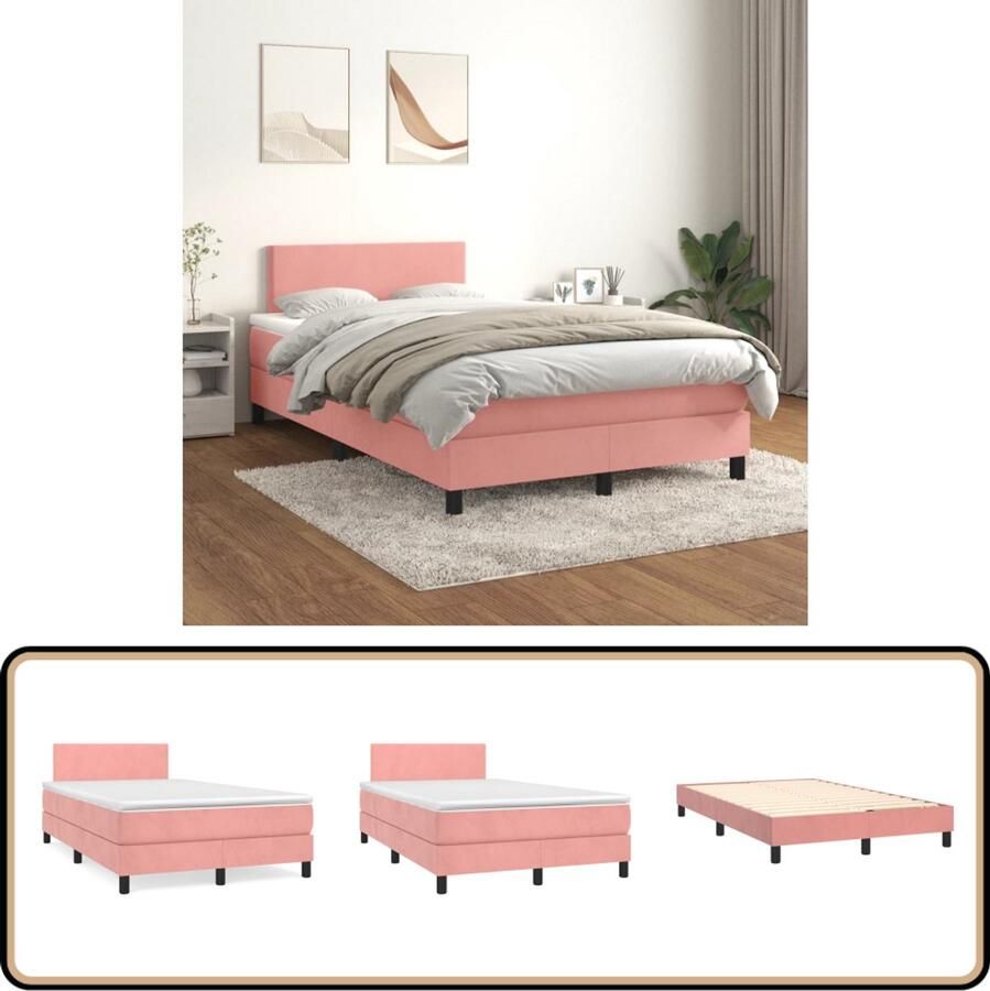VidaXL Boxspring Fluweel Roze 120x200 cm Inclusief Matras Boxspringbed Fluweel Bed Roze Bed Tweepersoons Bed Boxspring Hoofdbord Pocketveer Matras Middelharde Matras Overmatras - Foto 2