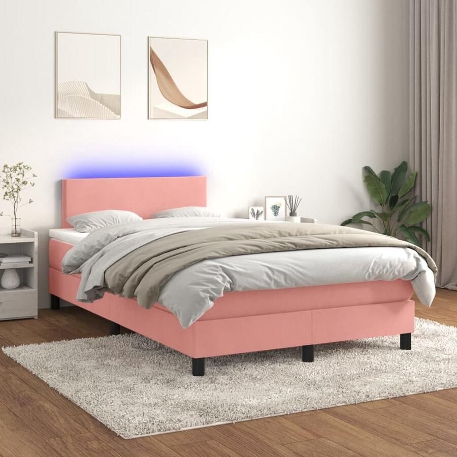 VidaXL Boxspring Fluweel Roze 120x200 cm LED Boxspring Fluweel Bed Rooskleurig Bed Led Bed Adjustable Headboard Pocketed Spring Mattress Topper - Foto 2