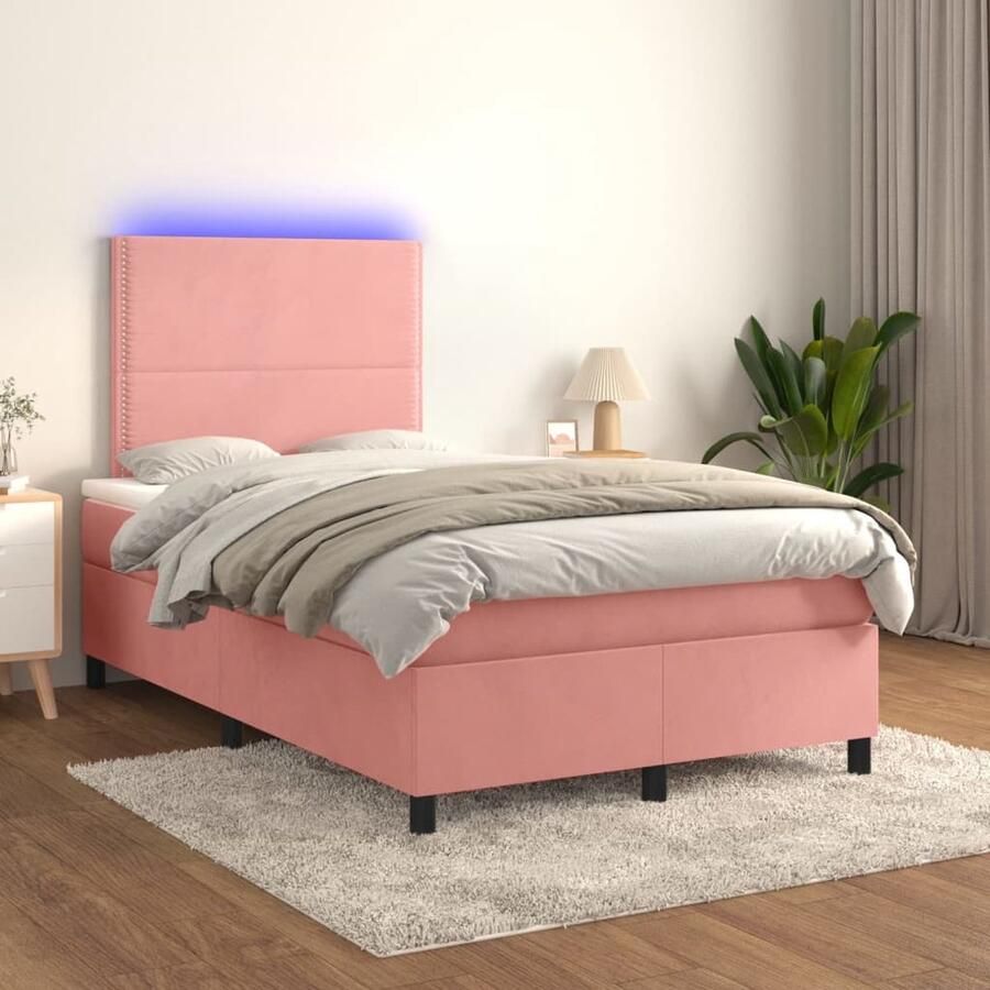 VidaXL Boxspring Fluweel Roze 120x200 cm LED Boxspring Slaapcomfort Velvet Bed Rooskleurig Bed Tweepersoonsbed Led Lampje - Foto 2