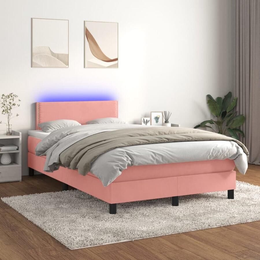 VidaXL Boxspring Fluweel Roze 120x200 cm Met LED Boxspring Bed Fluweel Bed Roze Bed Led Bed Boxspring Frame King Size Bed Tweepersoonsbed - Foto 2