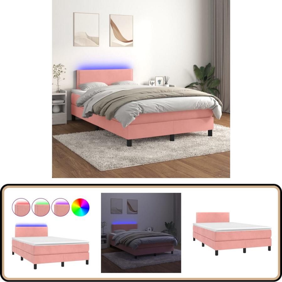 VidaXL Boxspring Fluweel Roze 120x200 cm Met LED Boxspring Bed Fluweel Bed Roze Bed Led Bed Boxspring Frame King Size Bed Tweepersoonsbed