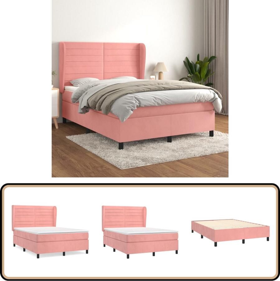 VidaXL Boxspring Fluweel Roze 140x190 cm Boxspring Bed Fluweel Bed Velvet Bed Rosé Bed King Size Bed Groot Bed Boxspring Maten 140x190 Pocketed Spring Mattress