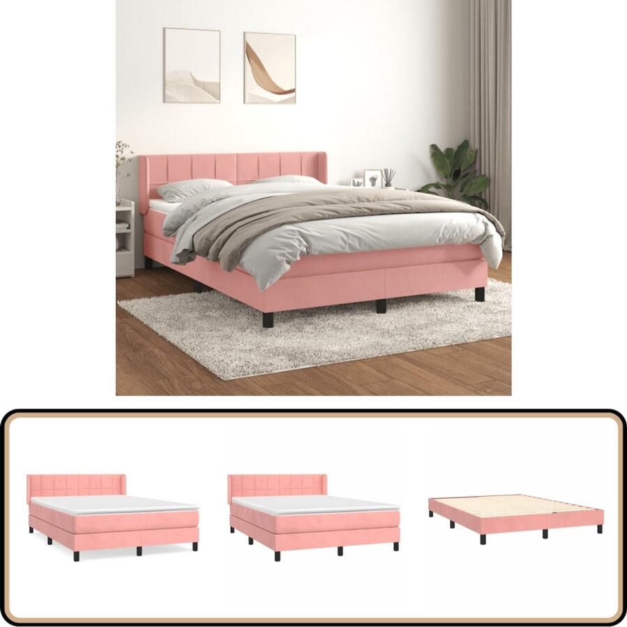 VidaXL Boxspring Fluweel Roze 140x190 cm Boxspringbed Fluweel Bed Rooskleurig Bed Tweepersoons Bed Boxspring
