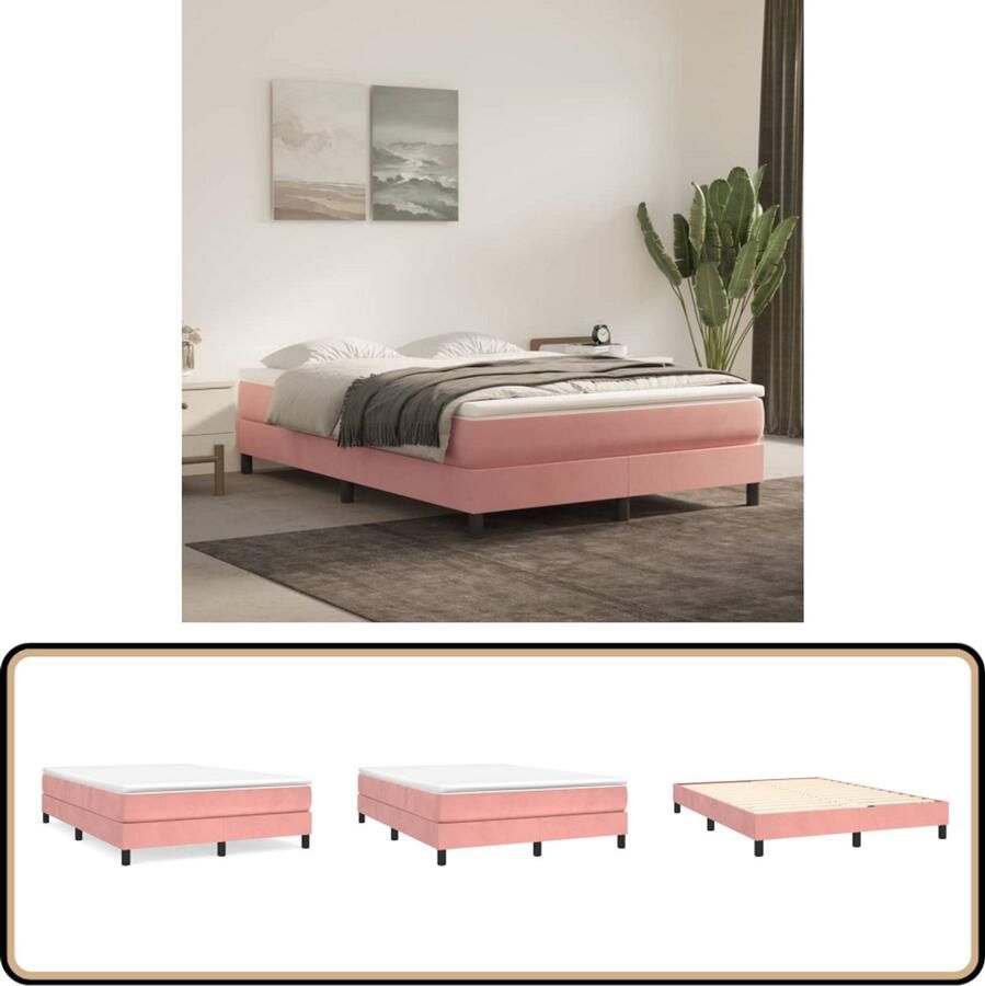 VidaXL Boxspring Fluweel Roze 140x190 cm Boxspringbed Fluweel Bed Velvet Bed Rooskleurig Bed Tweepersoonsbed