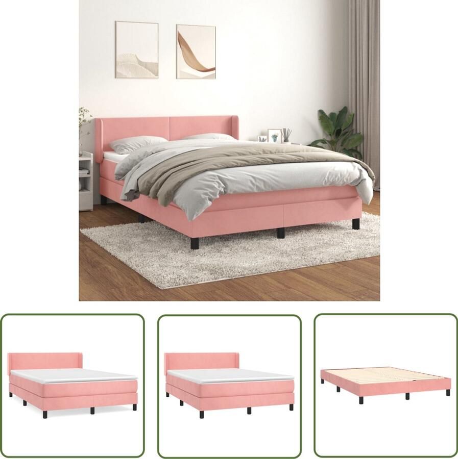VidaXL Boxspring Fluweel Roze 140x190 cm Inclusief Matras Boxspringbed Fluweel Bed Rooskleurig Bed Verstelbare Hoofdbord Pocketveer Matras Middelhard Matras Luxe Bed