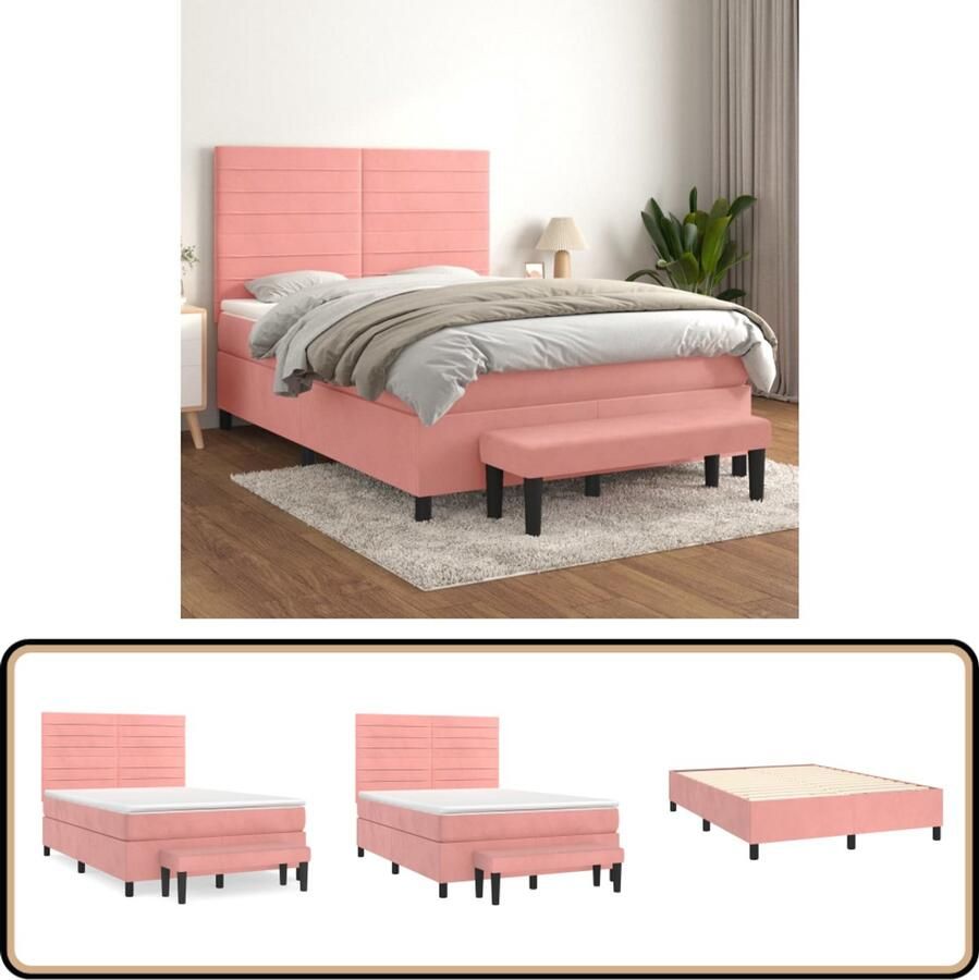 VidaXL Boxspring Fluweel Roze 140x190 cm met Matras Boxspringbed Fluweel Bed Rooskleurig Bed Boxspring Tweepersoonsbed Adjustable Headboard Pocketveer Matras Middenhard Matras Overtreksysteem