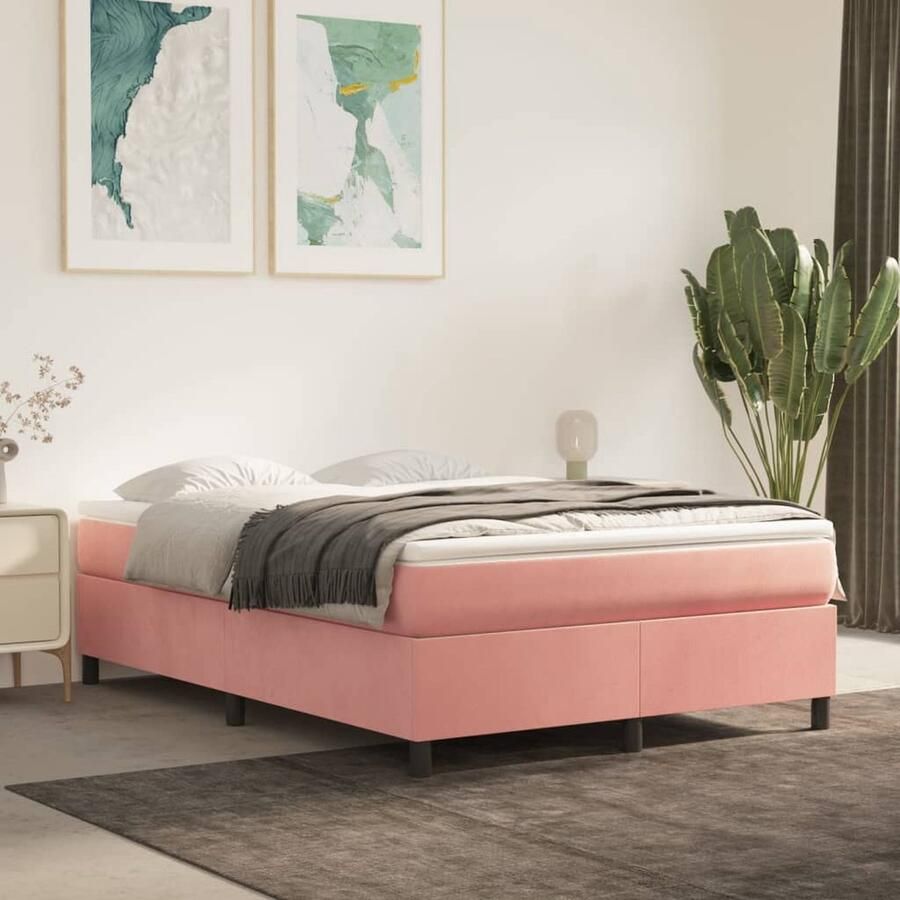 VidaXL Roze Fluwelen Bedframe 140x190 cm Boxspringframe Roze Bed Velvet Bed Tweepersoons Bed Éénpersoons Bed Bedframe Hoofdbord Stapelbare Bedden - Foto 2