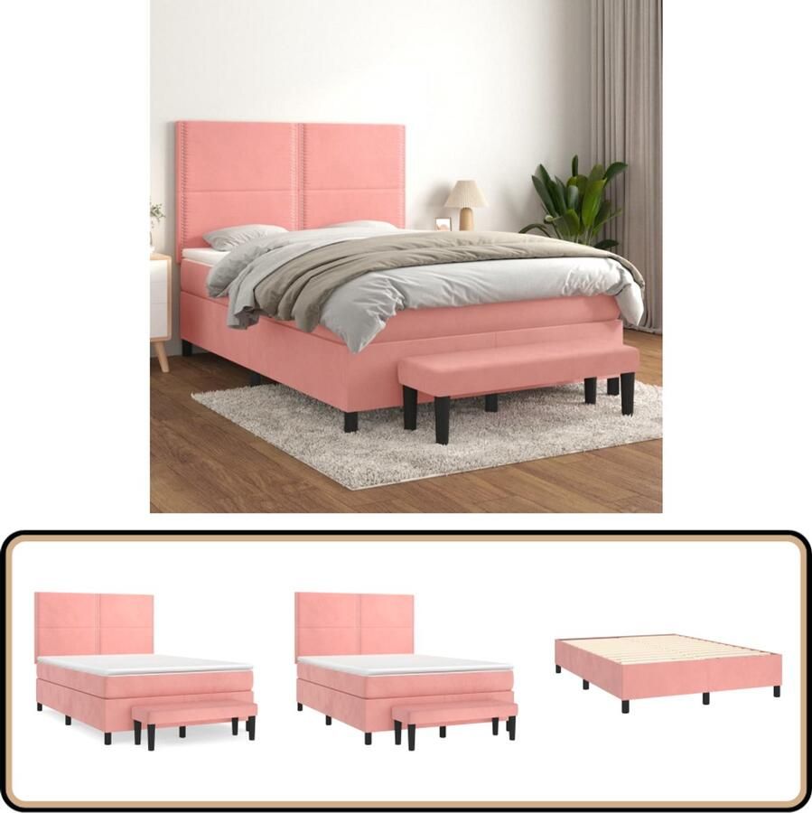 VidaXL Boxspring Fluweel Roze 140x200 cm met Matras Boxspringbed Rozenkleurig Bed Velvet Bed Tweepersoonsbed Hoofdbord