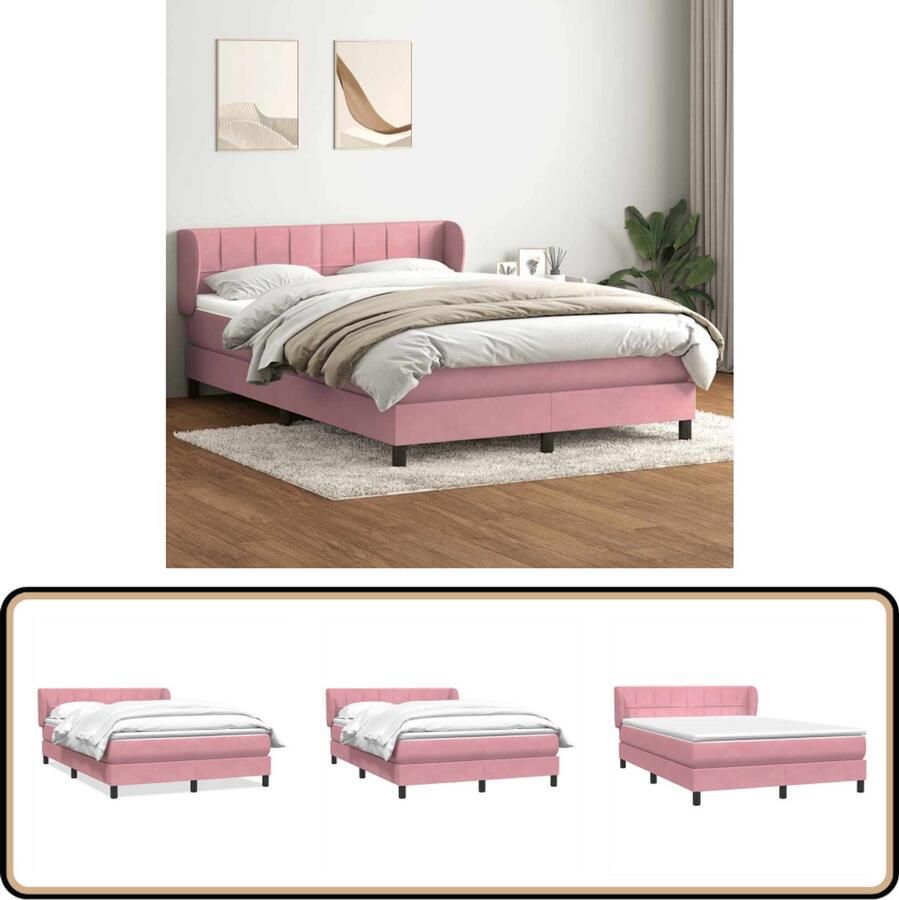 VidaXL Boxspring Fluweel Roze 140x220 cm Boxspring Boxspringbed Rooskleurig Bed Velvet Bed Tweepersoonsbed Slaapcomfort Designbed Moderne Slaapkamer Trendy Bed Complete Boxspring Set Easy Assembly
