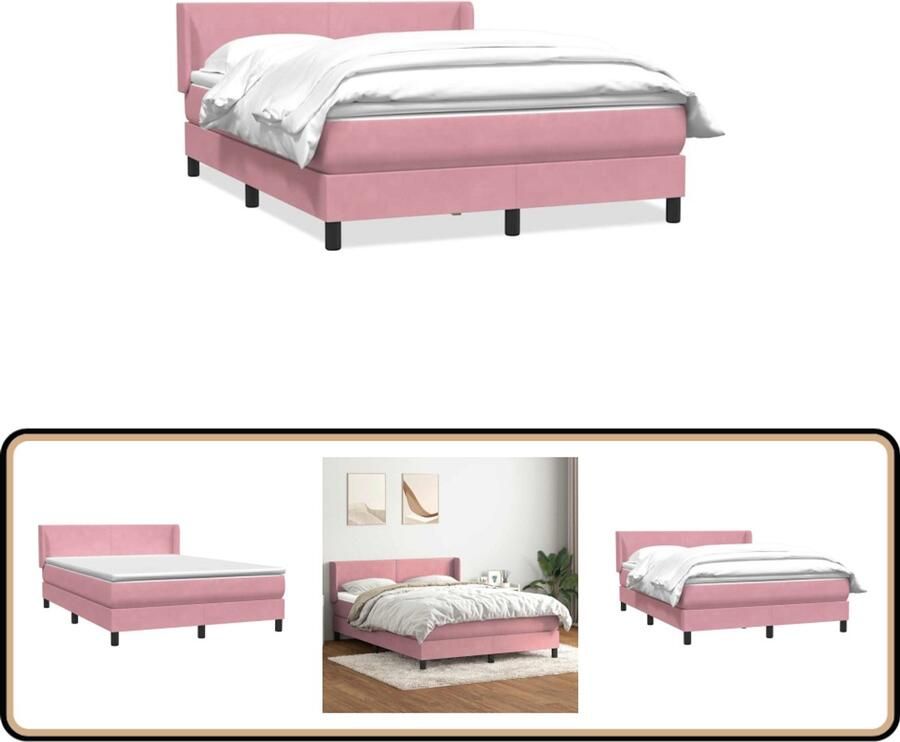 VidaXL Boxspring Fluweel Roze 140x220 cm Inclusief Matras Boxspring Tweepersoonsbed Fluweel Bed Roos Kleurig Bed Boxspring Frame