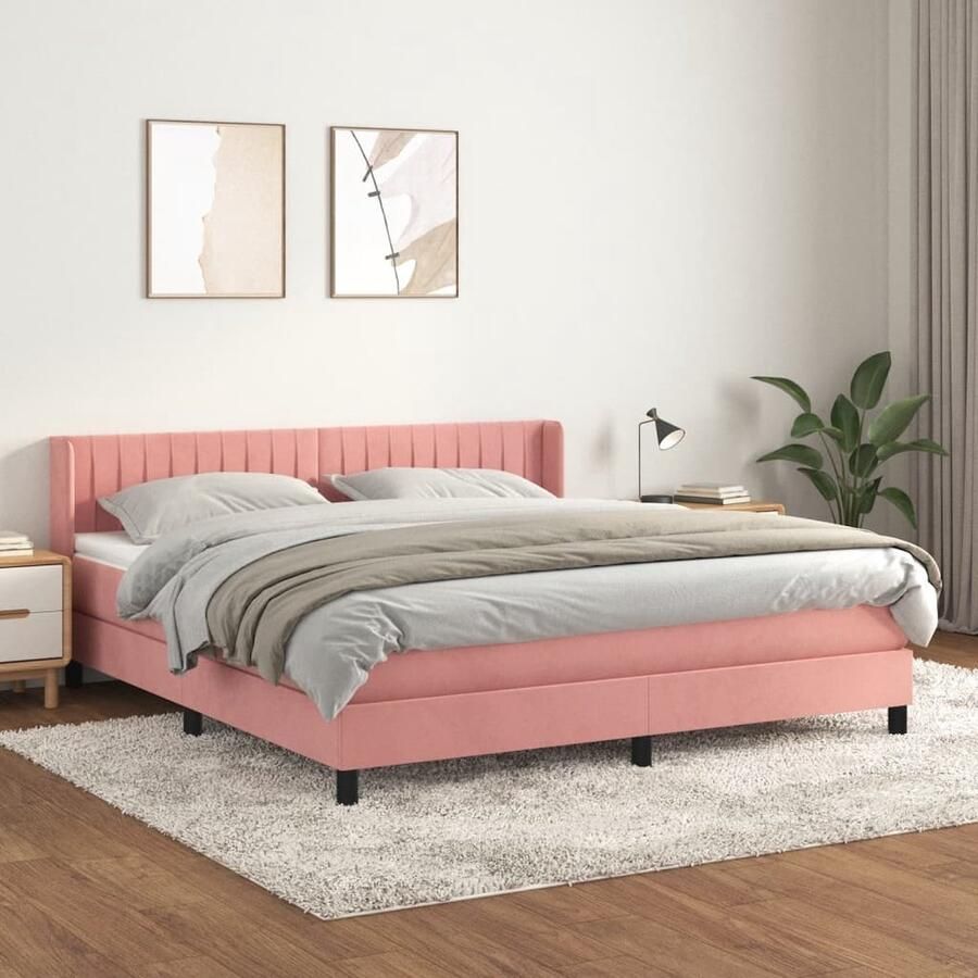 VidaXL Boxspring Fluweel Roze 160x200 cm Boxspringbed Fluweel Bed Roos Bed Tweepersoons Bed Hoofdbord Pocketvering Matras Middelhard Matras - Foto 2