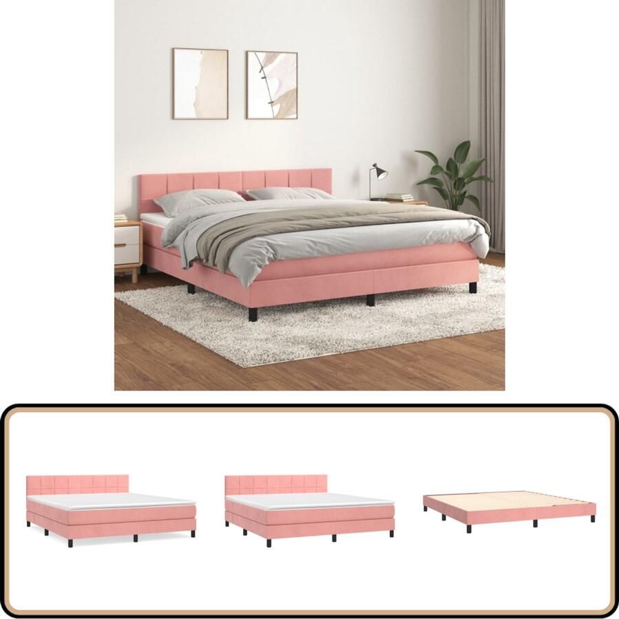 VidaXL Boxspring Fluweel Roze 160x200 cm Boxspringbed Fluweel Bed Rosé Bed Tweepersoons Bed Pocketveer Matras Middelhard Matras