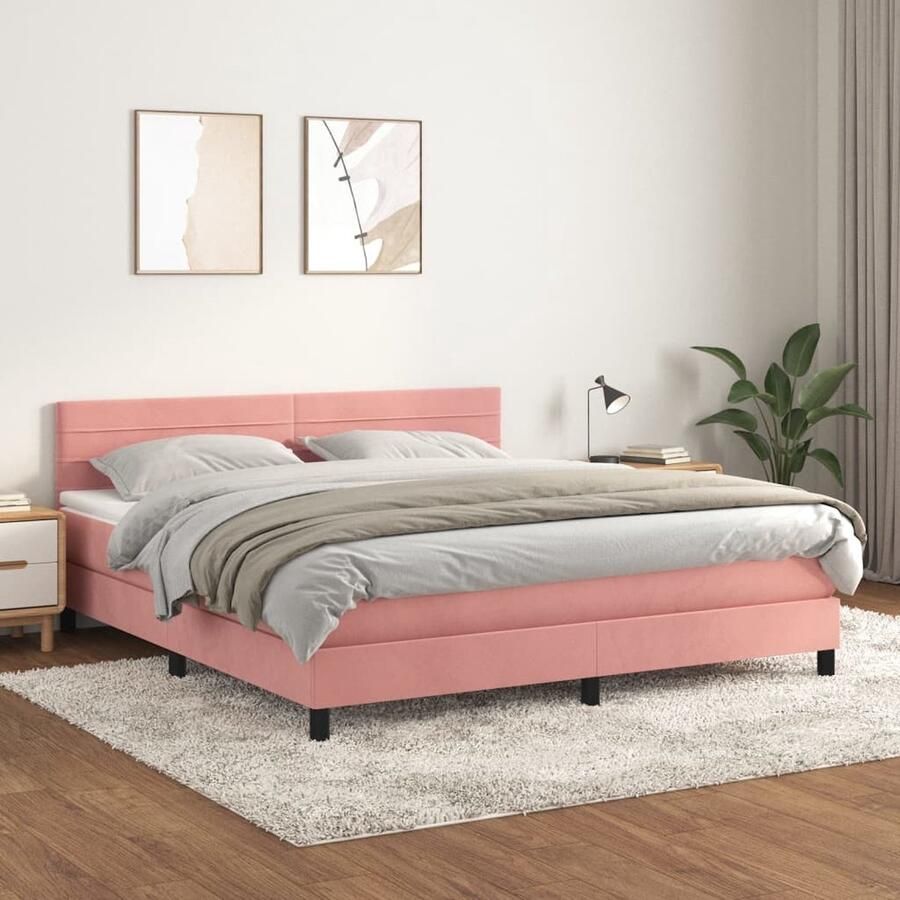 VidaXL Boxspring Fluweel Roze 180x200 cm Boxspringbed Fluweel Bed Roze Bed Tweepersoons Bed Verstelbare Hoofdbord Pocketvering Matras Middenhard Matras Luxe Bed - Foto 2