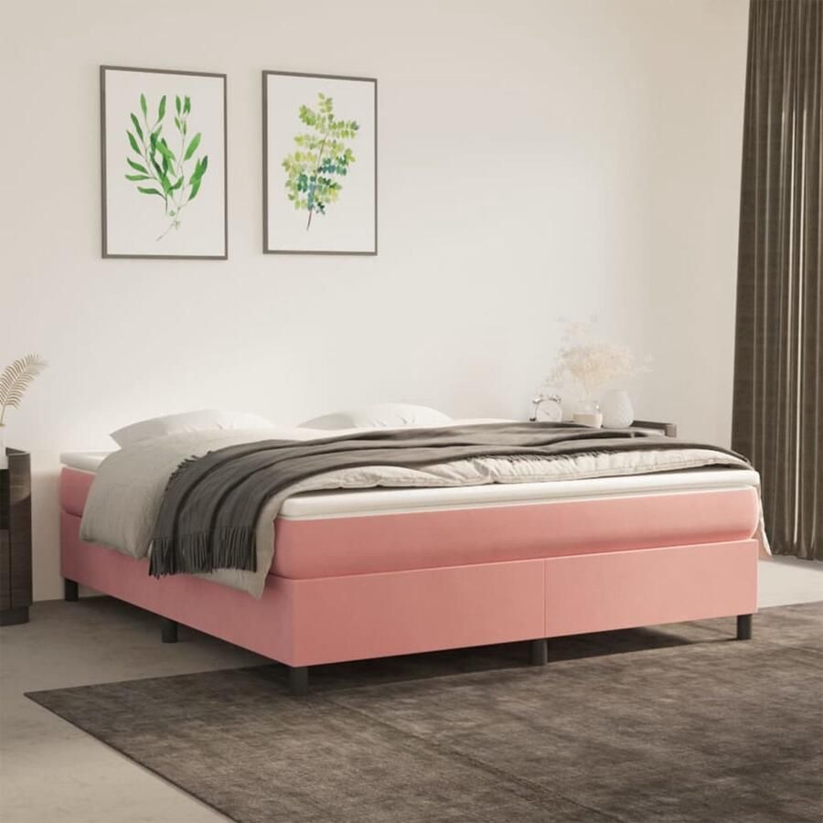VidaXL Boxspring Fluweel Roze 160x200 cm Boxspringbed Fluweel Bed Roze Bed Tweepersoons Bed Slaapkamer Meubilair Luxe Bed - Foto 2
