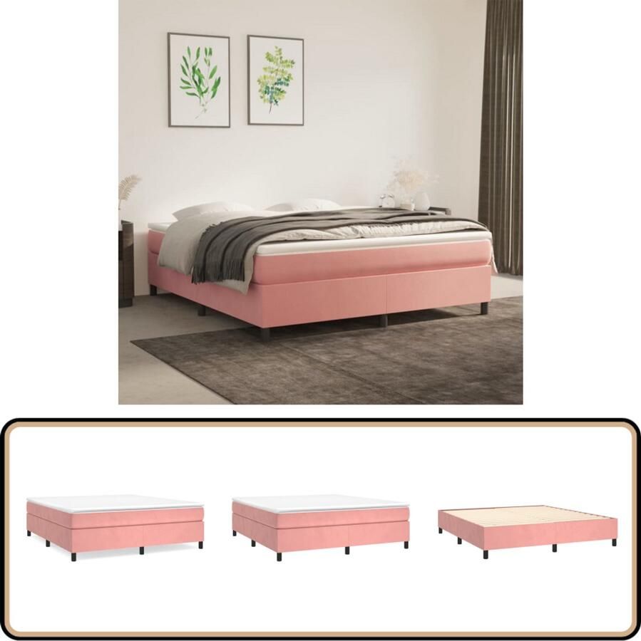 VidaXL Boxspring Fluweel Roze 160x200 cm Boxspringbed Fluweel Bed Roze Bed Tweepersoons Bed Slaapkamer Meubilair Luxe Bed
