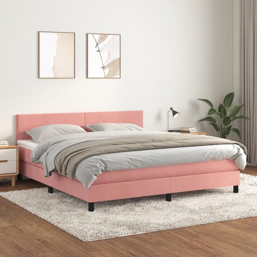 VidaXL Boxspring Fluweel Roze 180x200 cm Boxspringbed Rozenkleurig Velvet Tweepersoonsbed King Size Bed Hoofdbord Verstelbaar Pocketvering Matras Middelhard - Foto 2