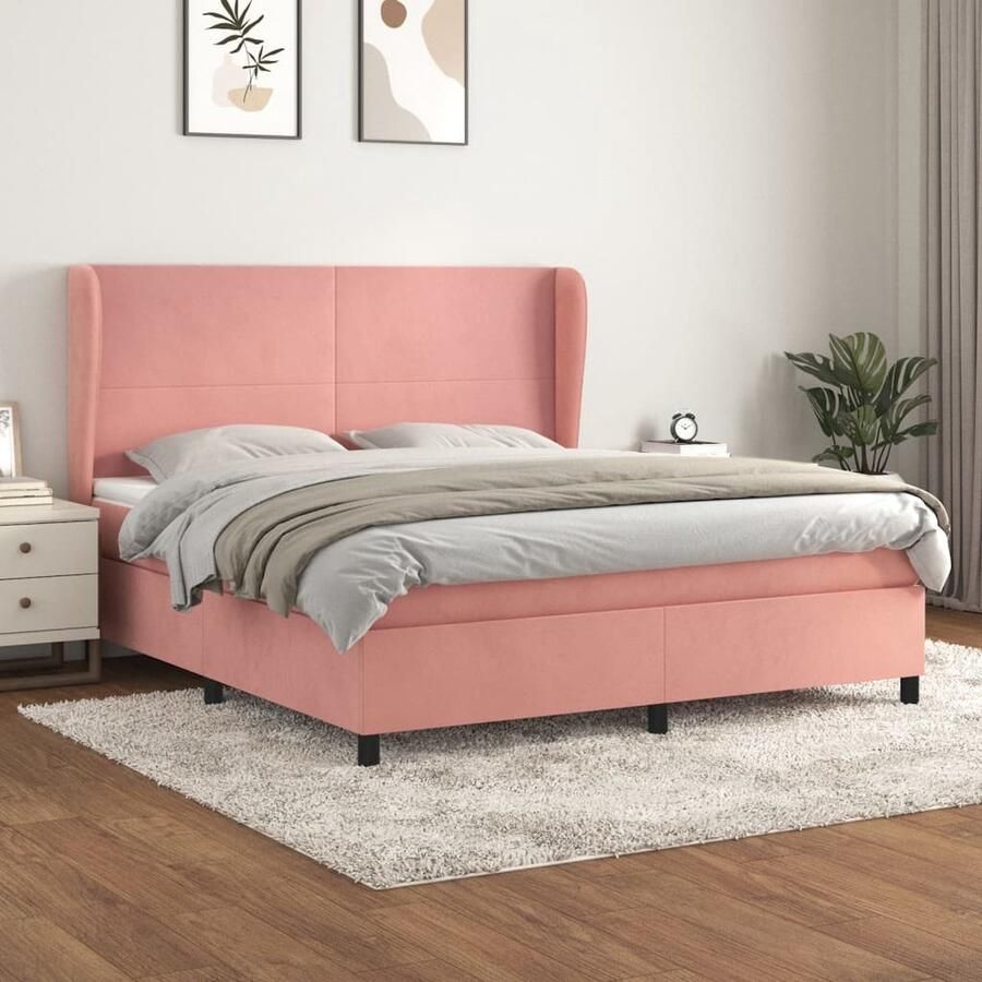VidaXL Boxspring Fluweel Roze 160x200 cm Boxspringbed Fluweel Bed Velvet Bed Tweepersoons Bed Rooskleurig Bed King Size Bed - Foto 2