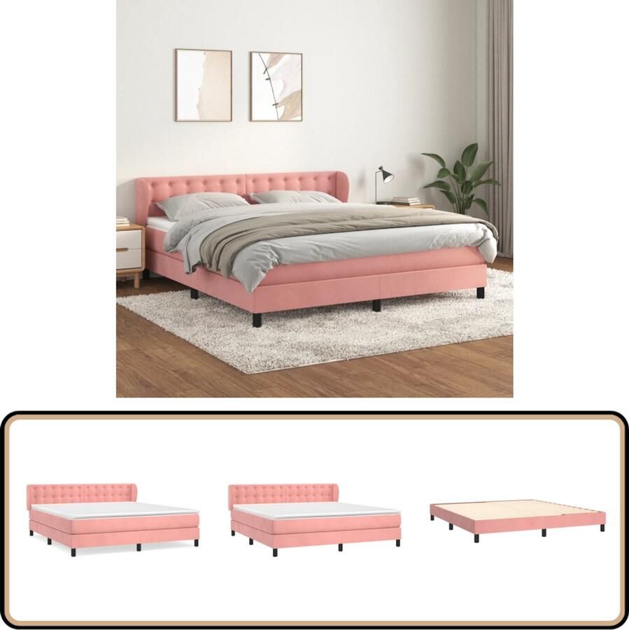 VidaXL Boxspring Fluweel Roze 160x200 cm Inclusief Matras Boxspringbed Fluweel Bed Roze Bed Tweepersoons Bed King Size Bed