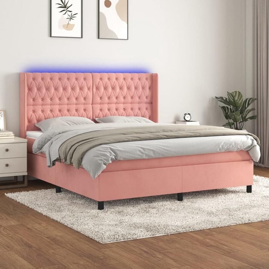 VidaXL Boxspring Fluweel Roze 160x200 cm LED Boxspring Bed Fluweel Bed Roze Bed Tweepersoonsbed Led Bed Boxspring Frame - Foto 2