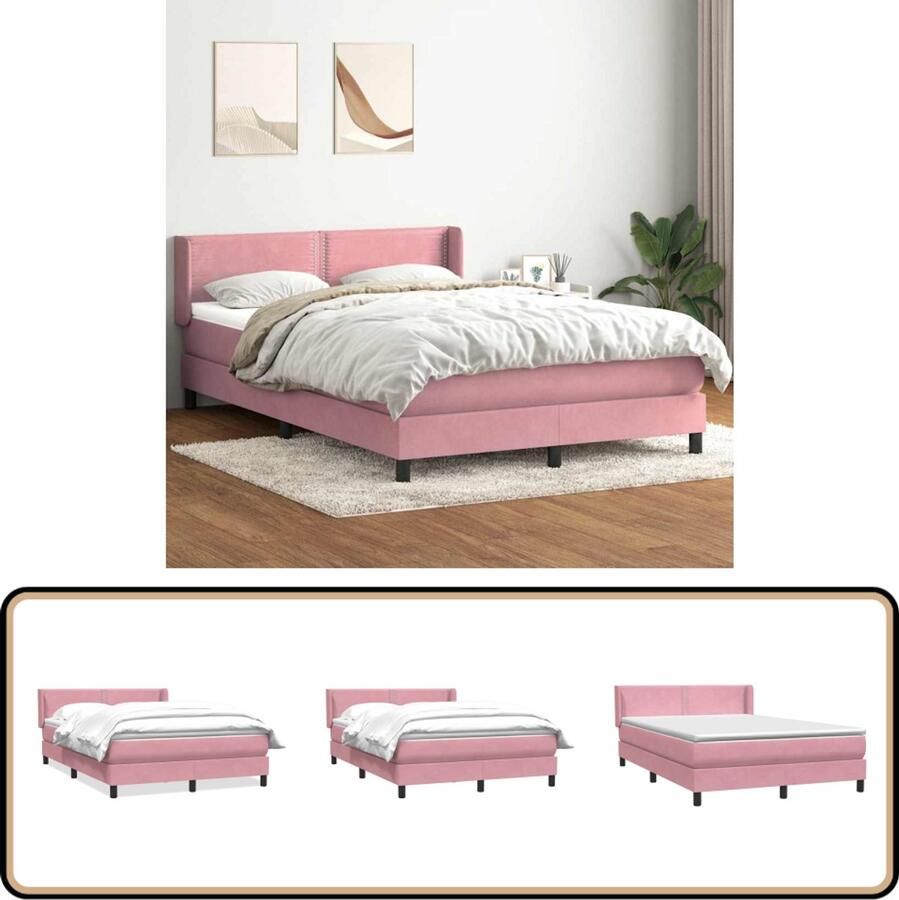 VidaXL Boxspring Fluweel Roze 160x210 cm Boxspring Bed Frame Tweepersoonsbed Fluweel Bed Roze Bed Luxe Bed Slaapcomfort Matras Topper Complete Set Bedroom Furniture