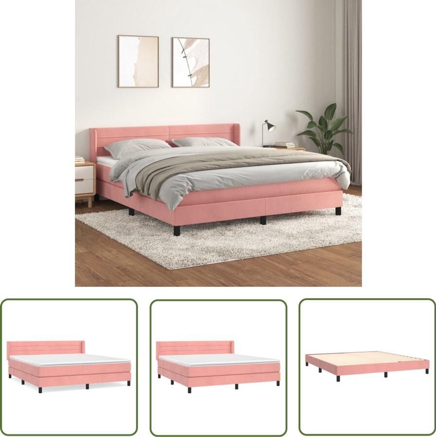 VidaXL Boxspring Fluweel Roze 180x200 cm Boxspringbed Fluweel Bed Roze Bed Tweepersoons Bed King Size Bed Pocketveer Matras Middelhard Matras Hoofdbord