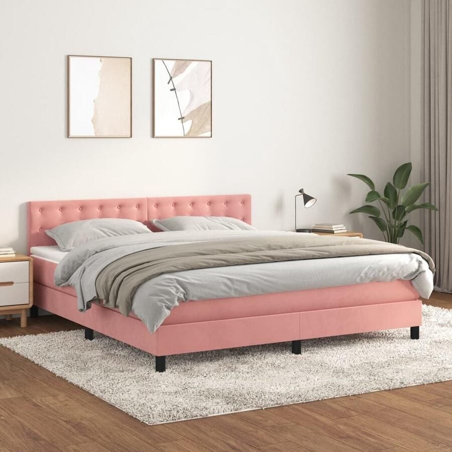 VidaXL Boxspring Fluweel Roze 180x200 cm Boxspringbed Fluweel Bed Roze Bed Tweepersoonsbed King Size Bed Slaapkamer Meubilair - Foto 2