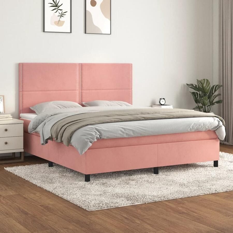VidaXL Boxspring Fluweel Roze 180x200 cm Boxspringbed Fluweel Bed Roze Bed Tweepersoonsbed Pocketveer Matras Middenhard Matras Luxe Bed - Foto 2