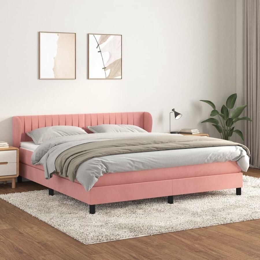 VidaXL Boxspring Fluweel Roze 180x200 cm Boxspringbed Fluweel Bed Roze Bed Tweepersoonsbed Pocketveer Matras Middenhard Matras Slaapkamer Meubilair - Foto 2