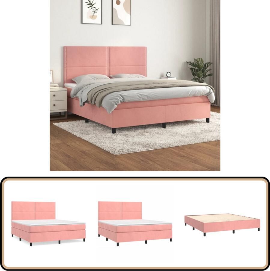 VidaXL Boxspring Fluweel Roze 180x200 cm Boxspringbed Fluweel Bed Roze Bed Tweepersoonsbed Pocketveer Matras Middenhard Matras Luxe Bed