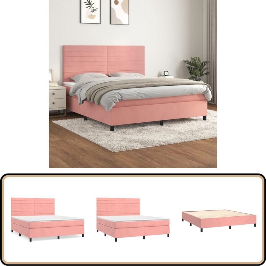 VidaXL Boxspring Fluweel Roze 180x200 cm Boxspringbed Fluweel Bed Verstelbare Hoofdbord Pocketveer Matras Middelhard Matras