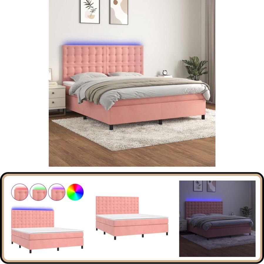 VidaXL Boxspring Fluweel Roze 180x200 cm LED Boxspring Fluweel Bed Led Bed Slaapcomfort Velvet Bed